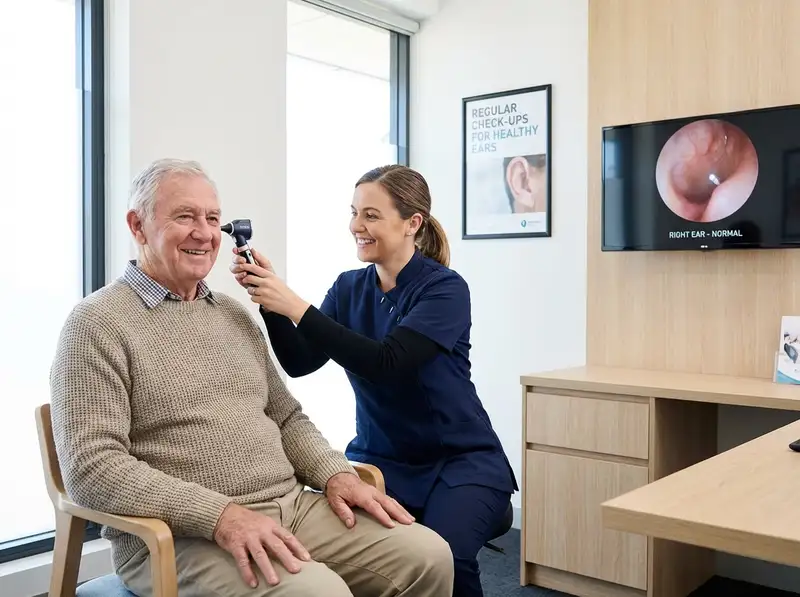 Senior patient undergoing a hearing assessment